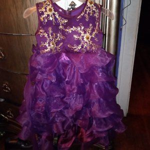 Purple & Gold Ruffle Flower Girl Princess Dress, Size 6/7